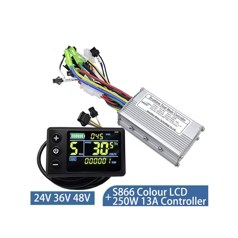Kit controller e display S866 per bicicletta elettrica - 24 V, 36 V, 48 V - 250 W, 350 W 500 W 13 A, 15 A, 22 A  - 1 Controller 