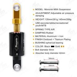Monorim MXA oro amortizatorius elektriniam paspirtukui ir dviraciui MTB  - 10 
MODELIS: Monorim MXA pakaba
REGULIAVIMAS: Reguliu