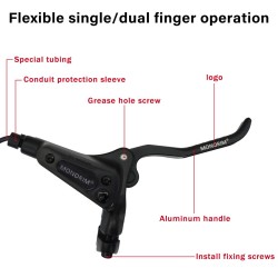 Kompletny zestaw hamulców hydraulicznych Monorim EB01 4-tłoczkowy - dźwignie, zaciski, linka i tarcza hamulcowa Monorim - 5 Komp