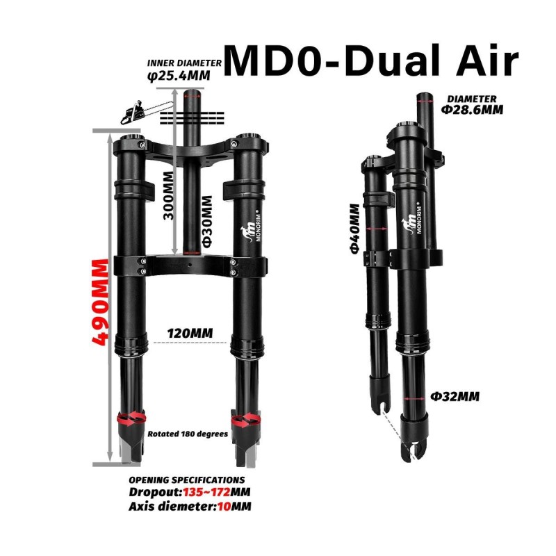 Monorim MD0 Dual Air Version 490mm x 165mm Front Suspension  - 10 
Fitment: built for setups that require 490mm x 165mm sizing (
