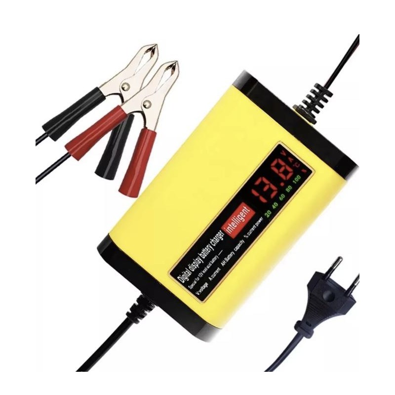 12V 2A batterilader for blybatterier 7Ah 12Ah 14Ah 20Ah  - 2 Hovedfunksjoner

Digital LCD-skjerm som viser spenning (V), strom (